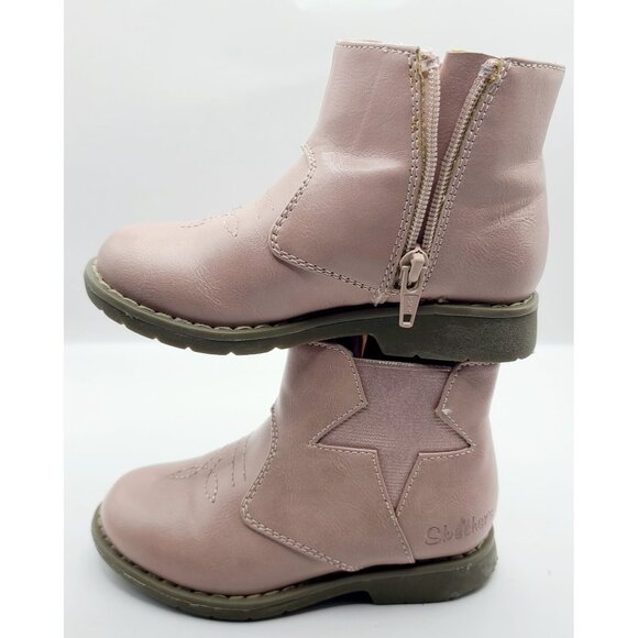 Skechers Girls Pink Ankle Boots With Star & Stitch Detail Size 7 - Picture 2 of 9